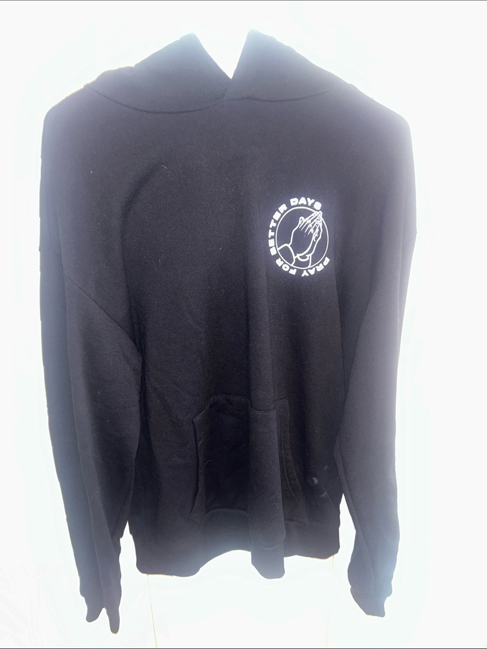 Black Crewneck Hoodie with White Prayer Hands Graphic